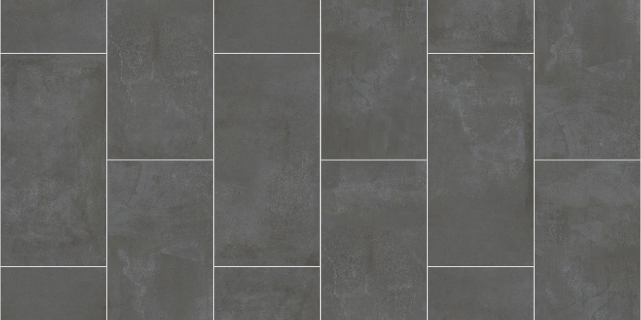 Dark gray rectangular tiles arranged in a geometric pattern, ideal for flooring or walls. Carreaux rectangulaires gris foncé disposés en motif géométrique, idéaux pour les sols ou les murs.